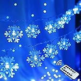 Blue Christmas Decorations Snowflake Lights, 20 FT 40 LED Battery Operated Fairy Lights with Remote, 8 Modes Waterproof Hanging Lights Bedroom Room Decor Wall Indoor Outdoor Xmas Tree Decorations