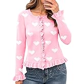 Saodimallsu Womens Ruffle Cardigan Sweaters Button Up Crew Neck Long Sleeve Cropped Sweater Cute Soft Knit Tops