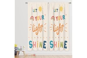 MESHELLY Kids Rainbow Quotes Curtains 42Wx63H Inch Rod Pocket Cartoon Beige Positive Inspirational Words Cute Sun Bedroom Window Drapes Colorful Playroom Classroom Window Treatment Fabric 2 Panels
