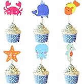 MEMOVAN Ocean Animal Cupcake Toppers 48pcs Sea Birthday Cake Cupcake Picks with Starfish Octopus Seahorse Coral Cake Decorations for Kids Under the Sea World Theme Birthday Party