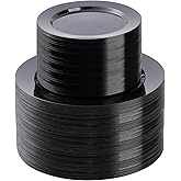 BESTSTAR 200PCS Black Plastic Plates Set, 100 10.25 inch Dinner Plates and 100 7.5 inch Dessert Plates, Premium Disposable Plates for Party, Wedding
