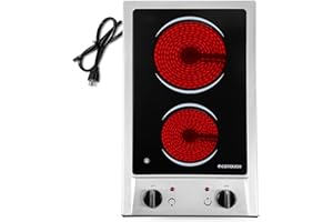 ECOTOUCH 2 Burner Electric Cooktop, 12 Inch 110V-120V Portable Cooktop Ceramic Glass Electric Stove Top Built-In & Countertop Stove Radiant Cooktops, Plug In