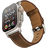 UUPWPOKT Leather Band Compatible with Apple Watch Ultra 3/2/1 Band 49mm 46mm 45mm 44mm 42mm Men, Genuine Leather Strap for iWatch Ultra Series 11 10 9 8 7 6 5 4 3 2 1 SE, Retro Dark Brown/Titanium