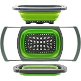Qimh Colander collapsible, Colander Strainer Over The Sink Vegetable Fruit Strainer Basket (6 Quart) with Extendable Handles, New Kitchen Essentials