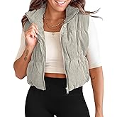 Tankaneo Womens Cropped Puffer Vest Corduroy Lightweight Sleeveless Padded Coat Zip Up Warm Outerwear
