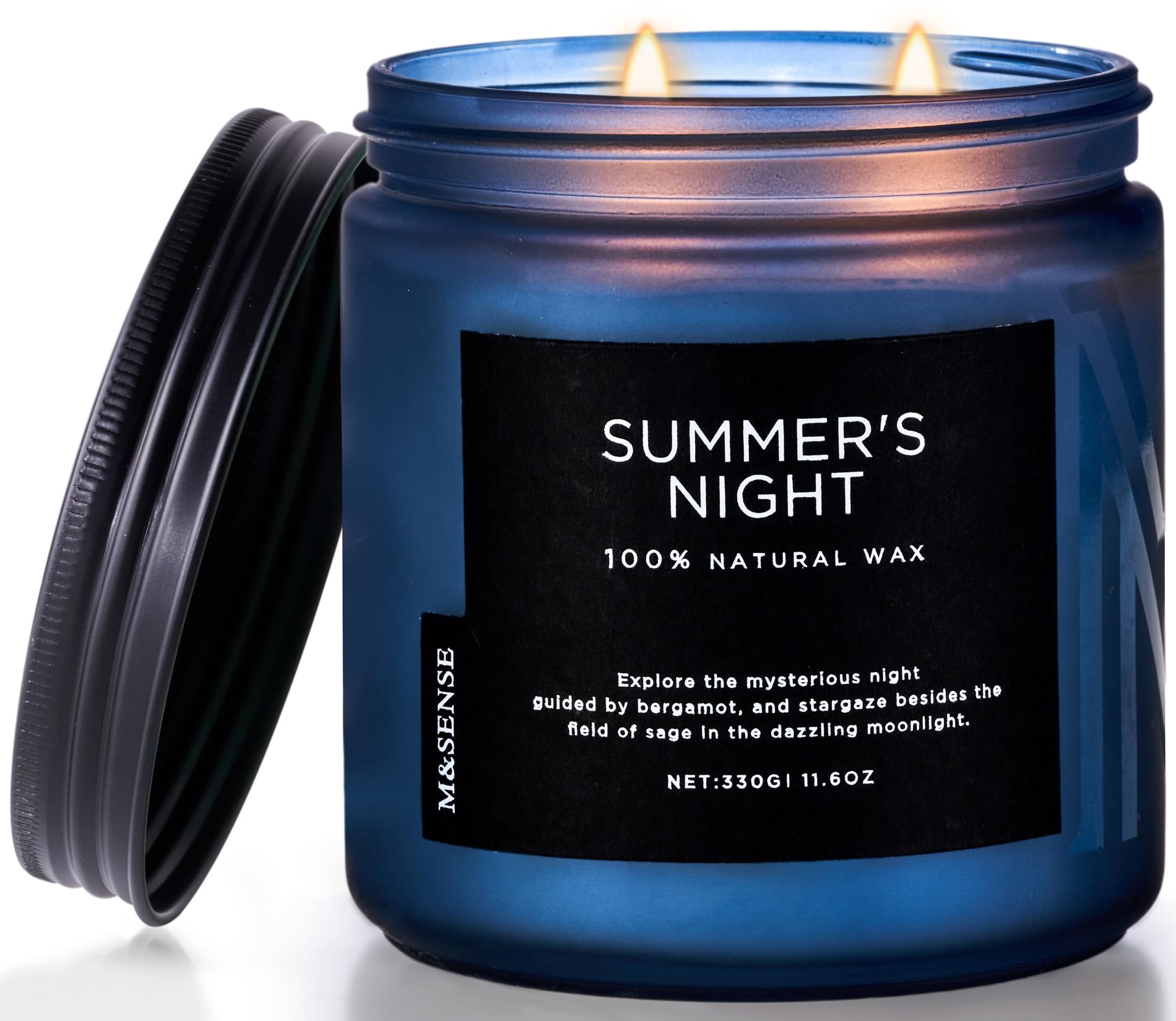 M&SENSE Summer's Night Scented Candle, 330g Natural Soy Jar Candle for Home, Medium 2 Wick Candle Gifts for Men, Up to 70 Hours Burn time, Manly Candles for Bedroom