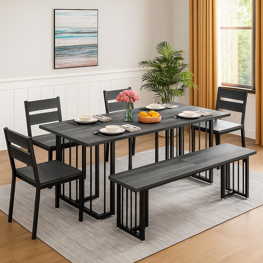 DWVO 63 Inch Dining Table Set for 6-8 People 6-Piece Large Kitchen ...
