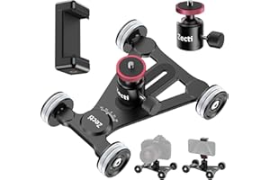 ZECTI Camera Slider Dolly with Ball Head & Phone Clamp, 360° Panorama Silent Movement Camera Dolly Car Compatible with DSLR, Camcorder, Gopro, iPhone, Smartphone