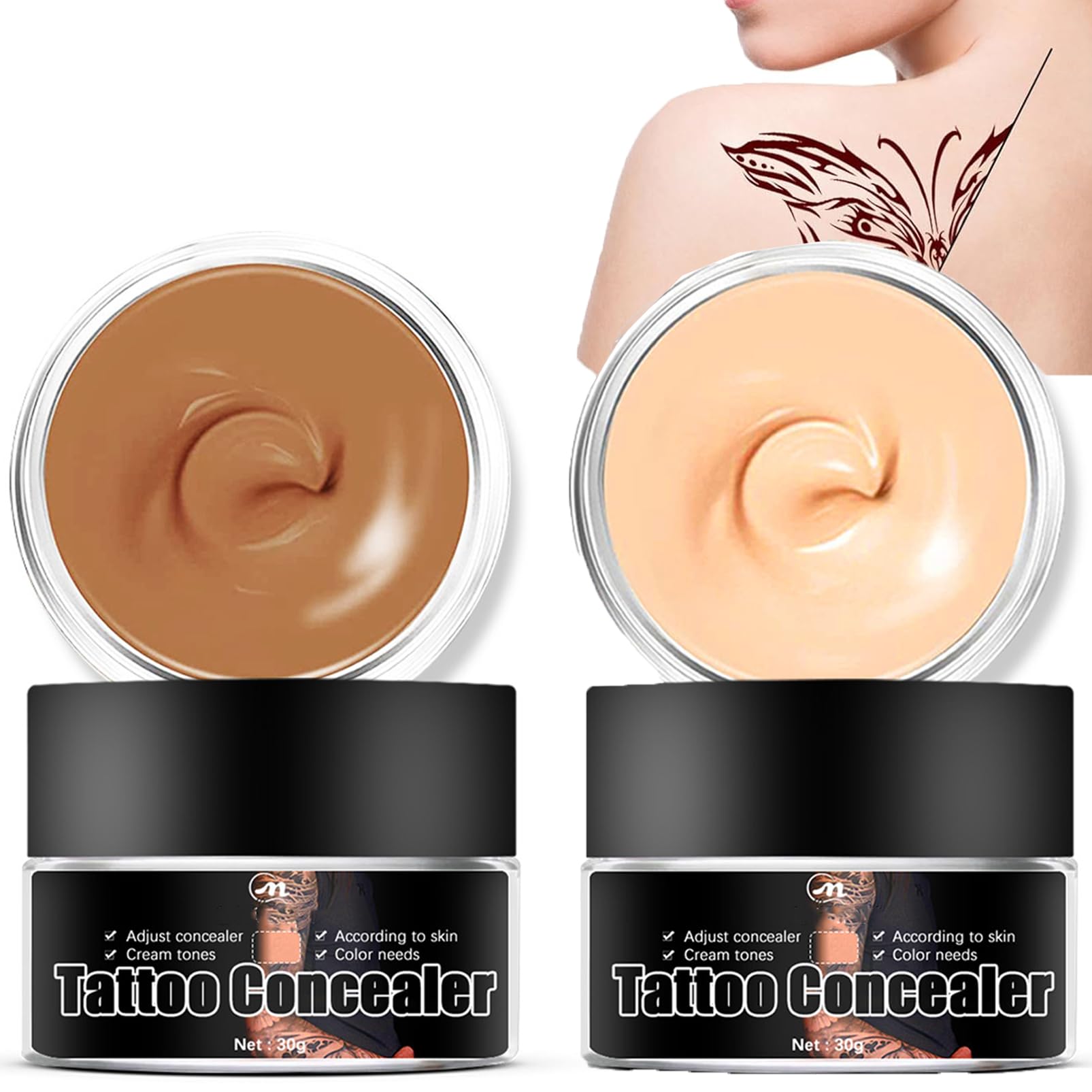 Tattoo Cover Up Makeup Set, Professional Waterproof Scar Concealer for Men and Women, Spot Covering Birthmark Tattoo Concealer for Scars, Dark Spots and Vitiligo, Restore Natural Shine (2pcs)