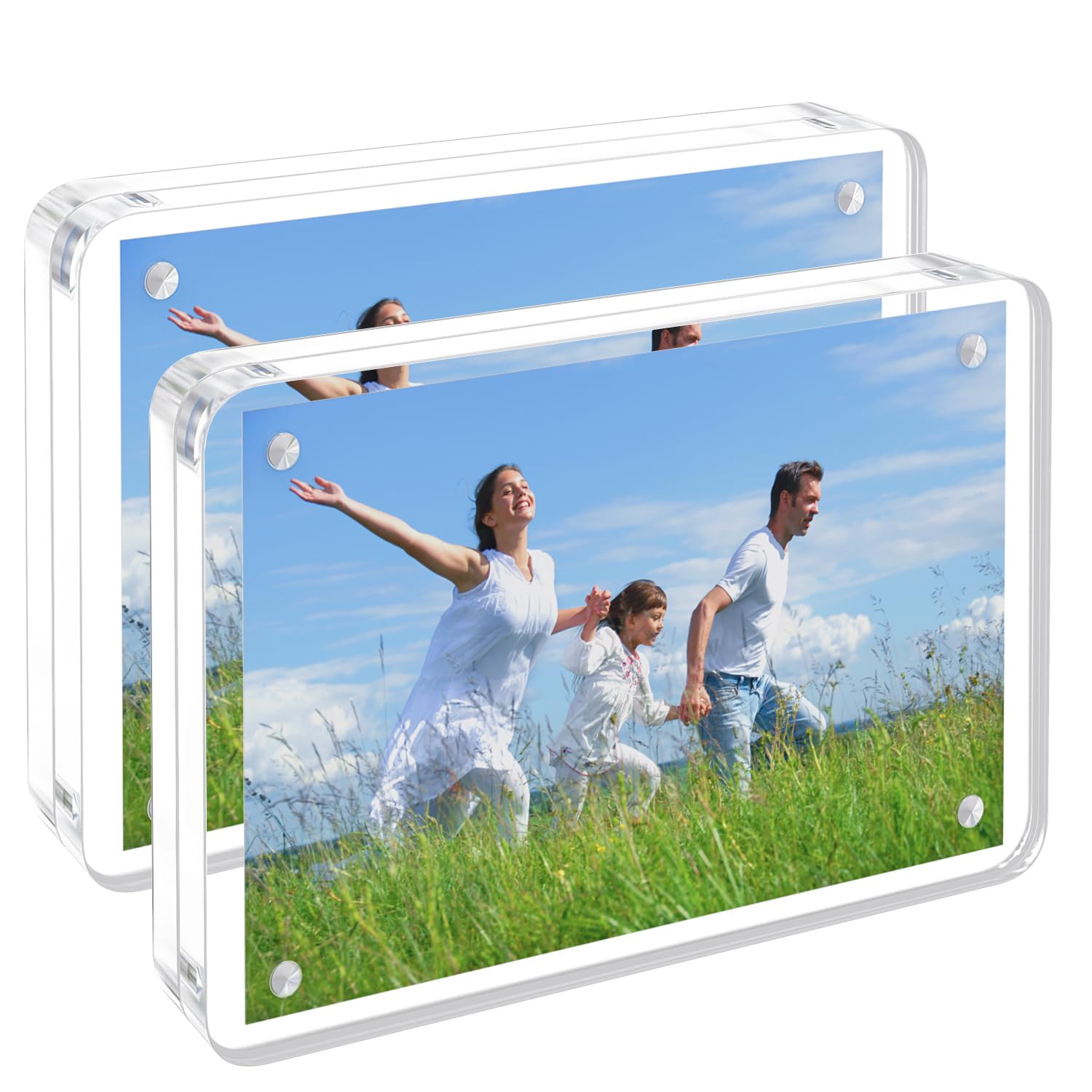 Acrylic Picture Frame, 2pack 4x6 Inch Rounded Corner Clear Photo Double-Sided Frames, Magnetic 12+12MM Thickness Picture Frame Clear Photo Frame Stand, Double-Sided Acrylic Frame Stand