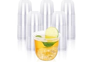 KesaPlan 100 Pcs Disposable Stemless Glasses 12oz Crystal Plastic Wine Glasses Clear Classic Cup for Meeting Weddings Birthdays Cocktail Christmas Party Supplies