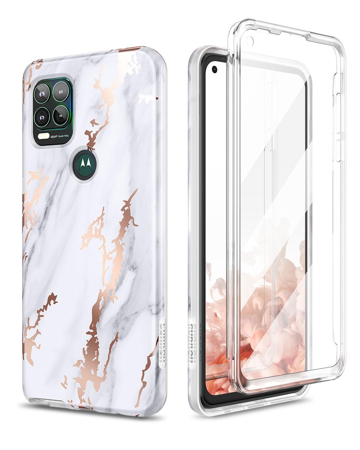 Photo 1 of SURITCH Moto G Stylus 5G Case (Marble), Built-in Screen Protector, Shockproof Phone Cover with Glitter