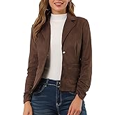 Allegra K Women's Faux Suede Blazer Lapel Collar Ruched Sleeve One Button Work Office Jacket Blazers