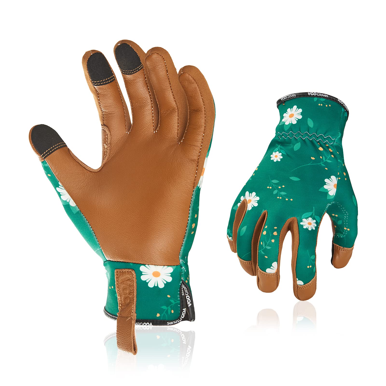Vgo... Gardening Gloves Ladies, Safety Goat Leather Working Gloves,Thorn Proof Sratch protection,Anti-Slip(GA7476,Dark Green,9/L,1Pair) — image 1