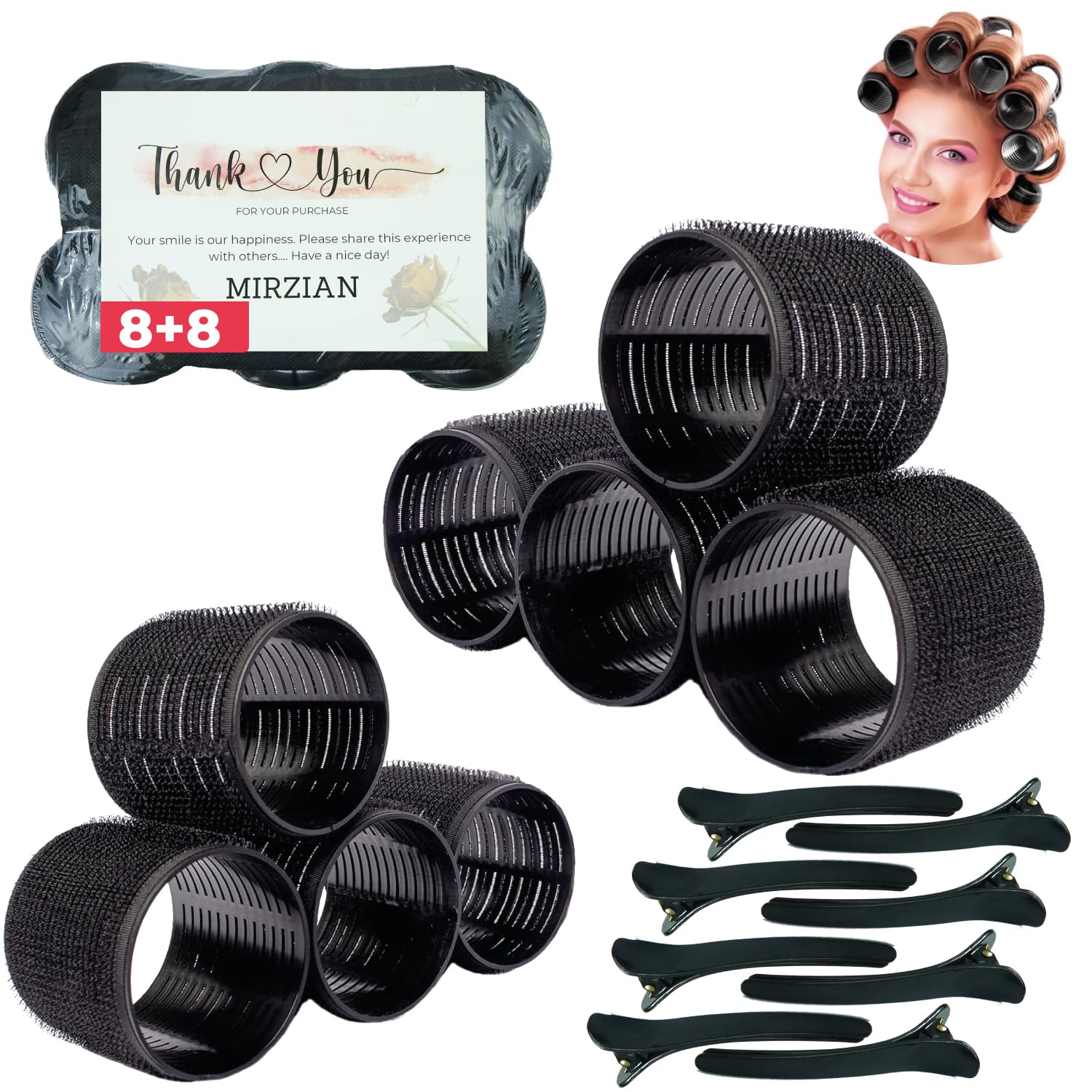 16 Pcs Small Hair Rollers with Clips – Set of 8 Pieces 44mm & 8 Clips – No Heat Curlers Rollers for Long or Short Hair – Fringe Rollers for Volume, Soft Waves & Heat-Free Styling Anywhere