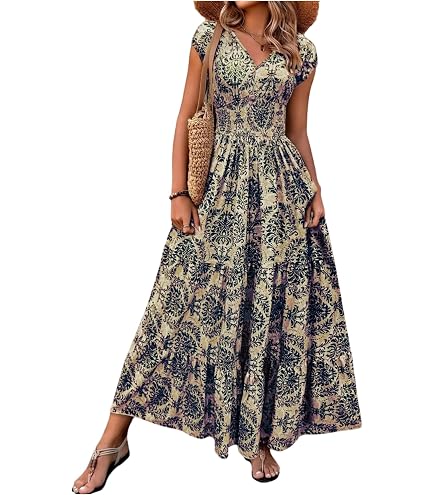 GORGLITTER Women's Western Cowgirl Country 3/4 Sleeve Maxi Dresses Outfit