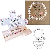 xoplixo Auntie Gifts, Birthday Gifts for Auntie, Sentimental Pink Zebra Jasper Bracelet, Acrylic Floral Puzzle Piece, Heart-Shaped Keychain, 4 Inches by 4 Inches