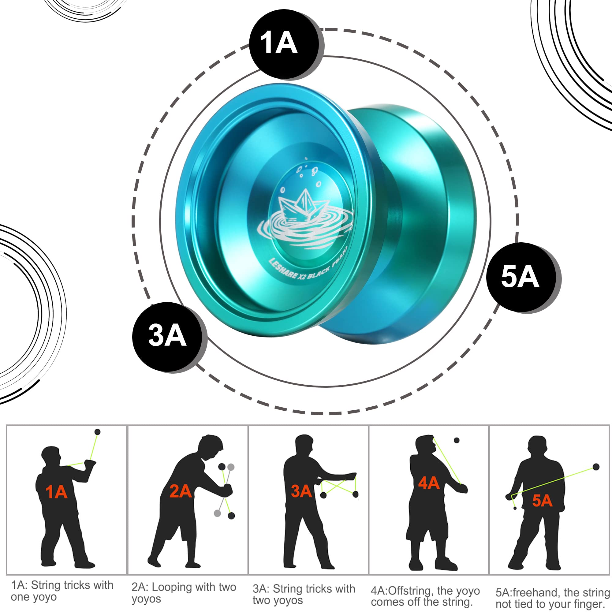 LESHARE Professional Unresponsive Yoyo for Pros and Responsive Yoyos for Beginners - Replaceable Unresponsive Bearings, Gloves, and 5 Cords Included (Blue Green)