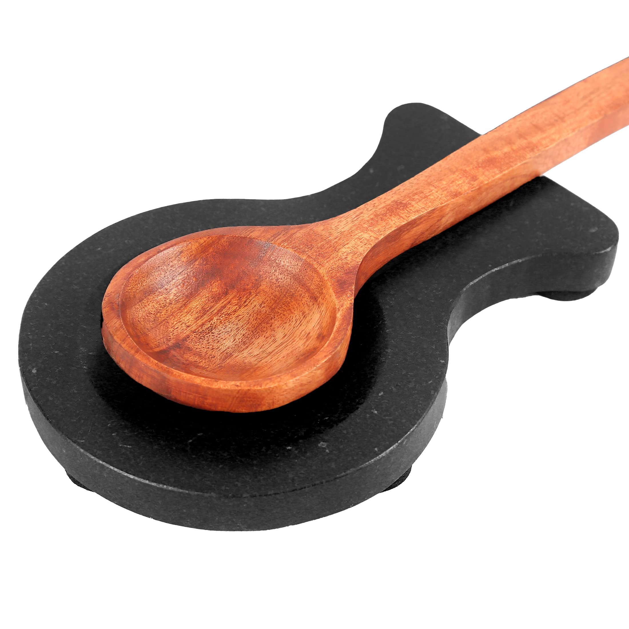 Marbco Marble Spoon Rest, Ladle Holder, Marble Spoon Rest Holder for Stove Kitchen, Heavy Duty, Dishwasher Safe (Design 1, Black)