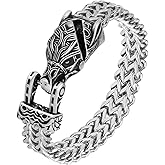 LuxGoth Stainless Steel Heavy Cuban Link Chain Bracelet Gothic Punk Rock Biker Viking Vintage Franco Link Curb Bracelet Jewelry for Men Silver