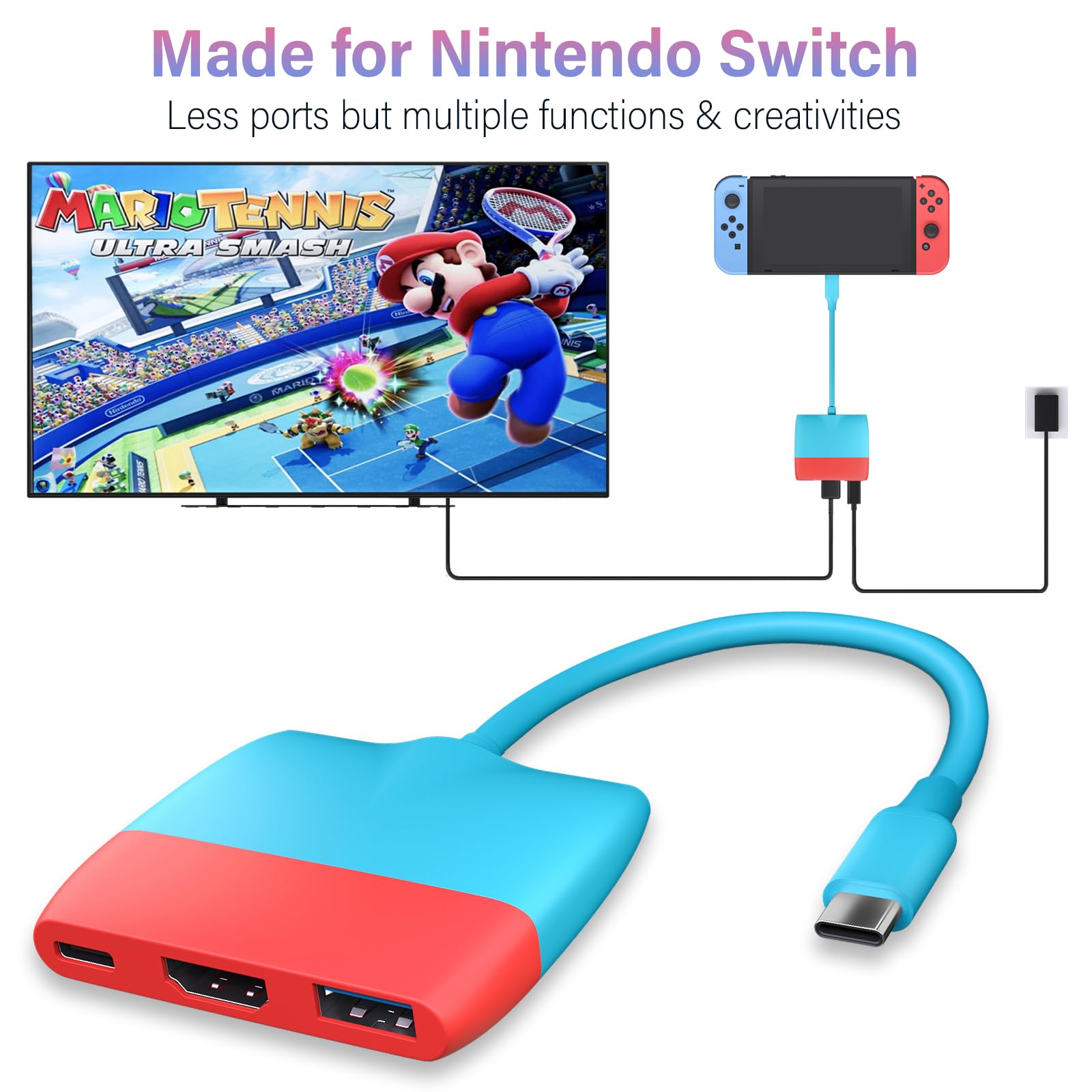 Battony USB C to HDTV Adapter for Nintendo Switch/Switch OLED/MacBook Pro Air/iPad Pro/Android Phone, USB3.0 5GBps Date Transfer, USBC to 4K HDTV Output Multiport AV Converter Adaptor for Switch