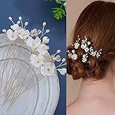 Handmade Bridal Wedding Hair Pins 5Pcs White Flower Zircon Pearl Hair Clips Bridal Hair Accessories for Women Girls Brides Bridesmaid