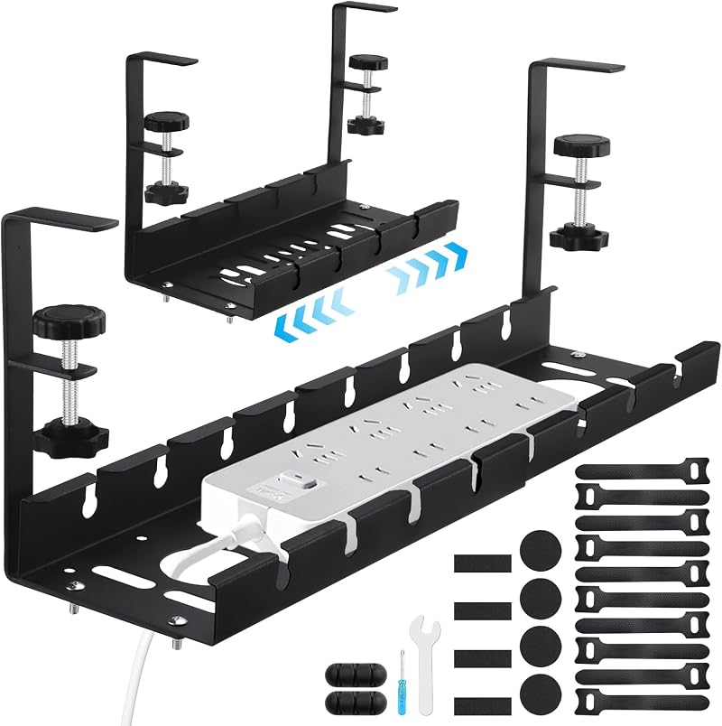 Melopr Under Desk Wire Management Tray 12.7-20.1in Retractable Cable Organizer
