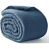 100% Cotton Light Blue Throw Blanket 50" x 70", 6 Layers Large Breathable and Lightweight Cotton Blanket for Bed and Couch, Soft Quilt Bedspread, Gauze Blanket for Adults All Season, Blue