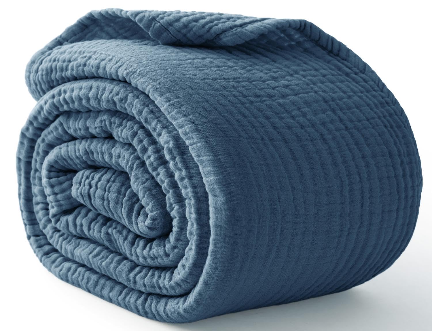 Photo 1 of 100% Cotton Light Blue Throw Blanket 50" x 70", 6 Layers Large Breathable and Lightweight Cotton Blanket for Bed and Couch, Soft Quilt Bedspread, Gauze Blanket for Adults All Season, Blue