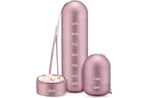 Zannaki Metal Moisture Proof Weekly Pill Organizer, Stackable Aluminum Alloy BPA Free Travel Hiking 7 Day Pill Box Case Waterproof and Large Compartment to Hold Pills, Vitamins, Fish Oil, Supplements