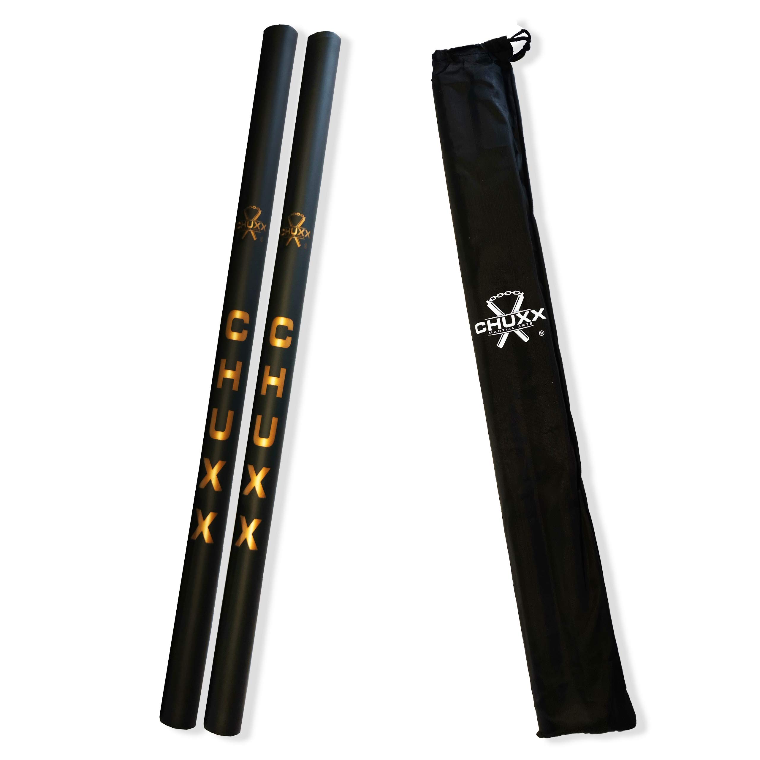 CHUXX Martial Arts Training Escrima Sticks Set of 2 With Case - Pair Of Padded Rubber Foam Kali Sticks With Bag. Perfect For Kids And Adults Learning Martial Arts, Krav Maga, Karate