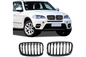 BDBO Front Grille Single Slat Front Grill for 2007-2014 BMW X5 E70 X6 E71 - Front Kidney Grille (ABS Glossy Black)