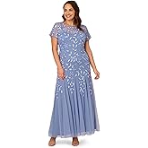 Adrianna Papell Women's Bead Long Dress with Godets, French Blue, 14