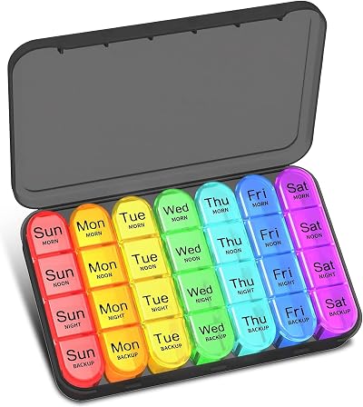 Betife Pill Box Organiser 4 Times a Day 7 Day 4 Compartments Black
