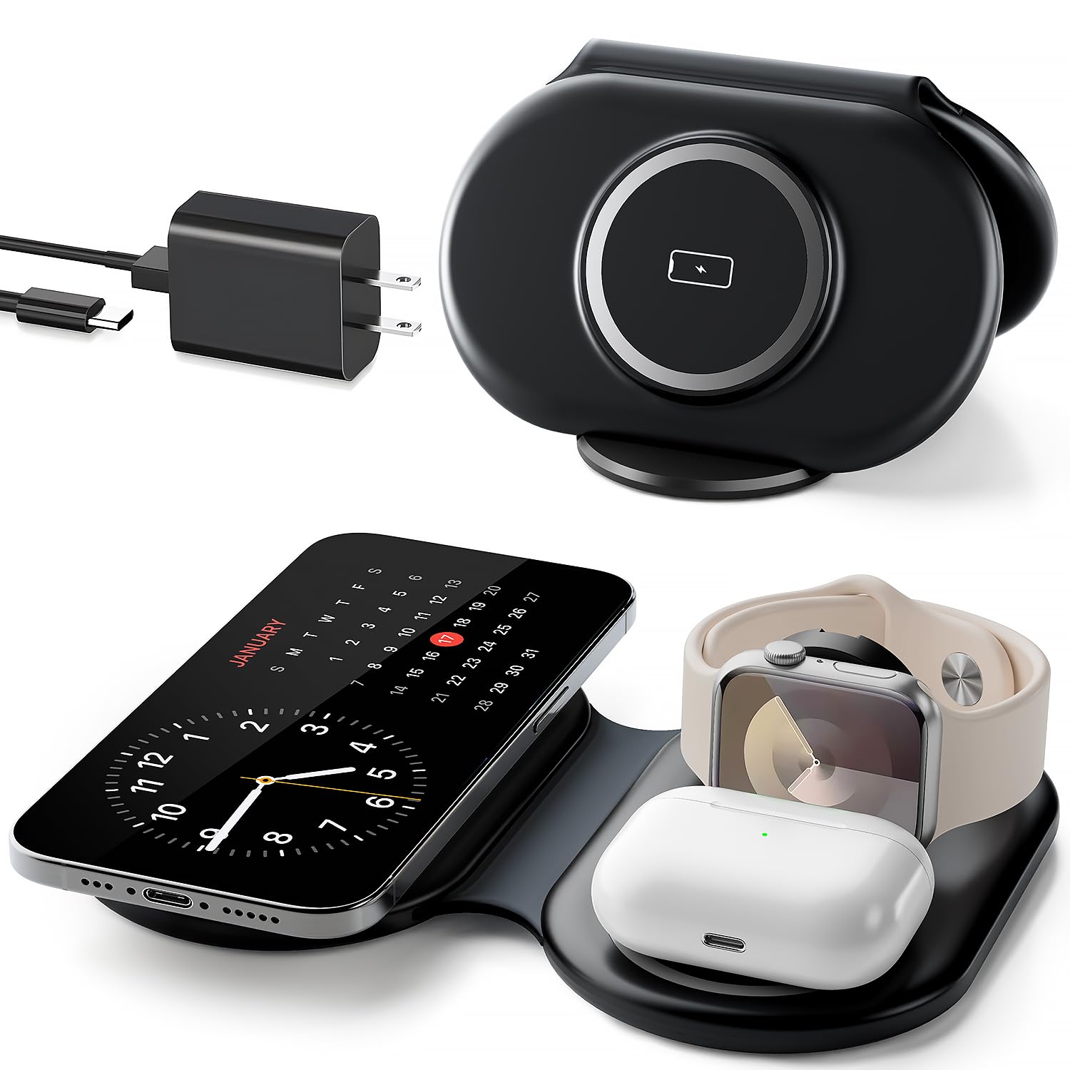 2026 Traveling Portable Wireless Mag-Safe Fast Charging Station,Magnetic 3 in 1 Charger for iPhone 17 16 15 14 13 12 Pro Max Plus,Apple Watch Series & Air pods 4 3 2 Pro-Gifts for Family