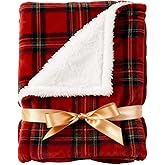 Christmas Sherpa Blanket Throw Size - Reversible Sherpa Fleece Blanket - Super Soft Double Sided Throw for Bed, Sofa, Couch - Thick, Warm, Cozy & Plush - Xmas Winter Bedding - Christmas Tartan, 50x60