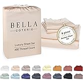 Bella Coterie Luxury Bamboo Viscose King Size Sheet Set | 100% Organically Grown | Ultra Soft | Cooling for Hot Sleepers | 18" Deep Pocket [Champagne]