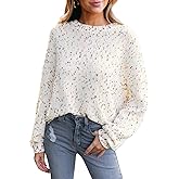 CUPSHE Womens Sweaters Rainbow Pom Casual Long Sleeve Ribbed Knit Pullover Sweater Tops