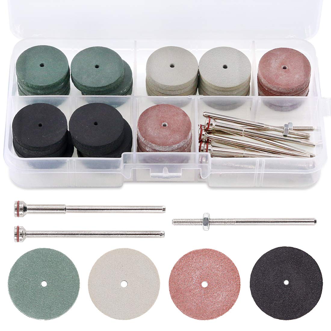 Swpeet 52Pcs Polishing Wheels Kit, 40Pcs 4 Colors Mixed Lab Beauty Silicone Rubber Polishing Wheels + 12 Mandrel Shank Perfect for Rotary Hand Pieces