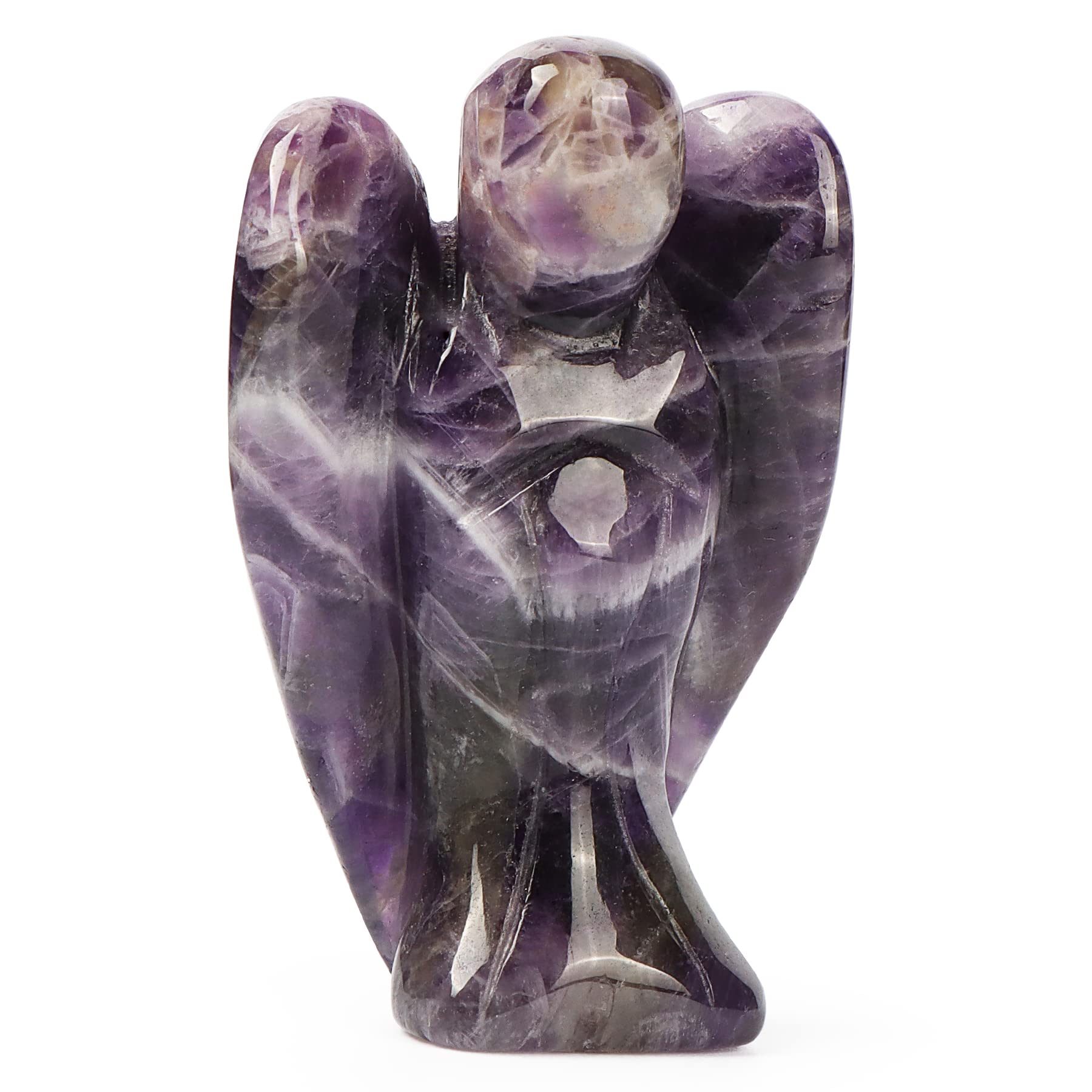 Artistone Natural Amethyst Crystal Pocket Guardian Angel Figurine, 2" Reiki Healing Gemstone Carved Angels Gift Statue Decoration