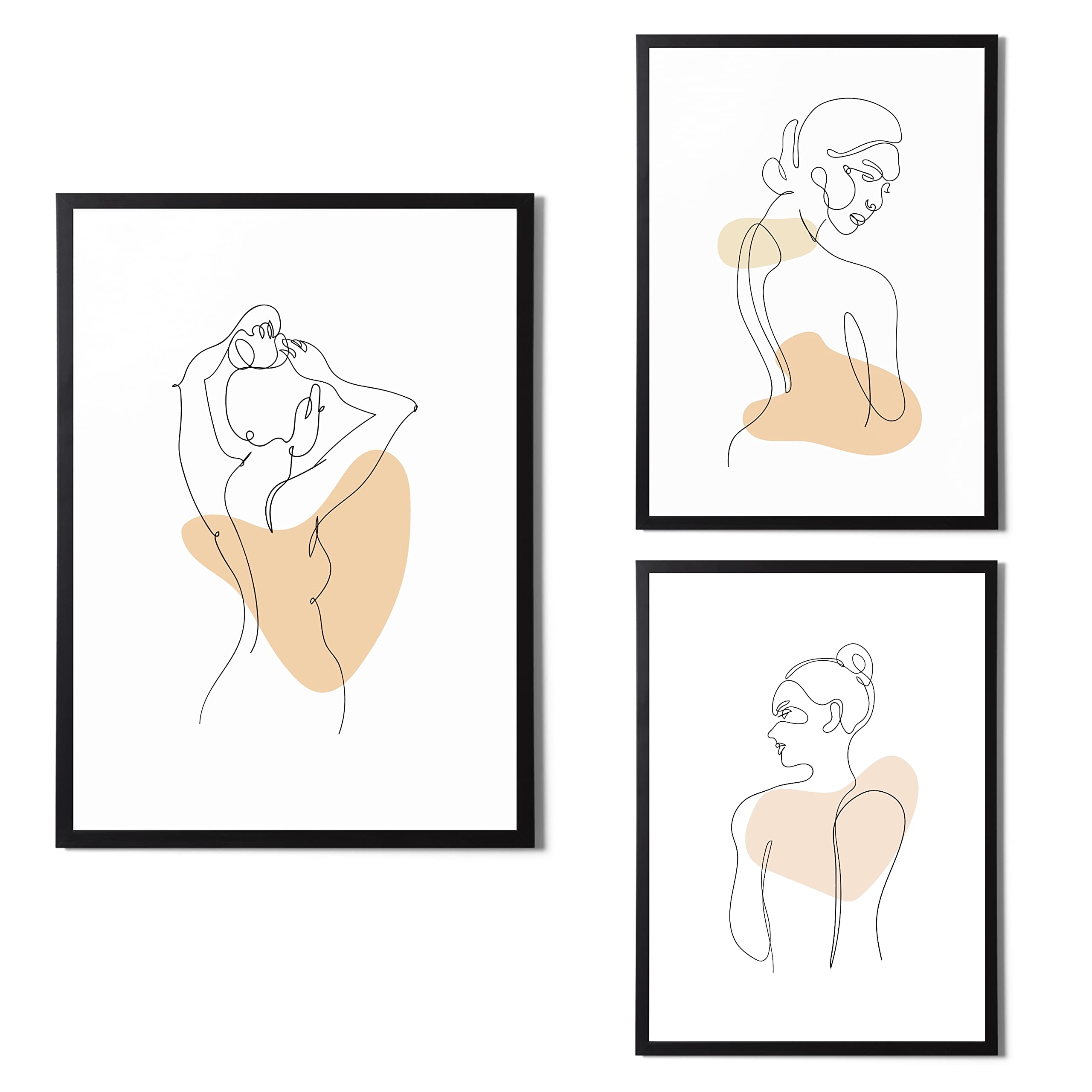 State Media Vision Abstract Women's Line Art Wall Art Set Of 3 - Hand Drawn Female Line Drawing Body Art A4 Unframed Poster Perfect For Living Room or Bedroom Decor