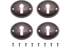 FMHXG 4PCS Elliptical Vintage Decorative Corner Code Lock Plates Red Antique Copper Metal Iron Keyhole Cover Pins 1.37x1.06 Inches for Drawer Installation Keyhole Covers Cabinet Doors Desks Boxes