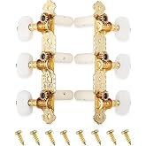 Mr.Power Guitar Tuners Machine Heads 3+3 Set Short Gold, White Button | Machine Heads, Guitar Tuning Keys, Guitar String Pegs, For Classical Guitar, 3L3R