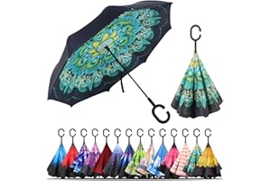 LLanxiry Umbrella,Inverted Reverse Upside Down Umbrellas with C-Shaped Handle, Anti-UV Waterproof Rain Umbrella for Women and Men