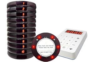 SMARTTAIL Restaurant Buzzer System, 10 Coaster Beeper Pager System with Buzzer, Customer Queue Pagers Set with Vibration, Flashing and Buzzer, for Food Truck, Church, Nursery