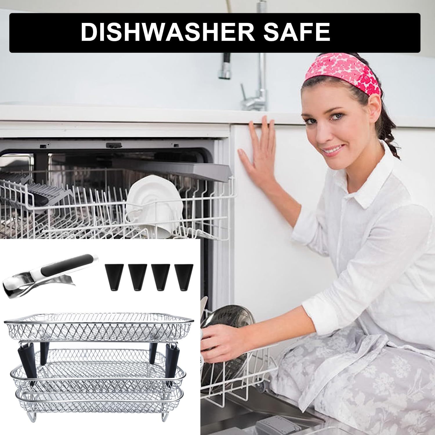 Upgrade Air Fryer Rack,Three Stackable Dehydrator Racks for Gowise Phillips USA Cozyna Ninja Airfryer,Stainless Steel Rectangle Air Fryer Rack,Ninja Dual Air Fryer Accessories (Rectangle)