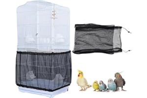 COHYVER Bird Cage Seed Catcher, Adjustable Bird Cage Skirt, Soft and Airy Mesh Netting Cover for Pets Parrot Parakeet Macaw, Multiple Sizes Colors Fit for Round Square Cages (Black, 78.7x15.7 in/200x40 cm)