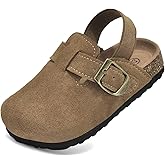 Kids Suede Clogs Boys Girls Mules Cork Genuine Leather Sandals with Adjustable Buckle Slippers Potato Shoe Indoor Outdoor Slip On Slide for Big Kids