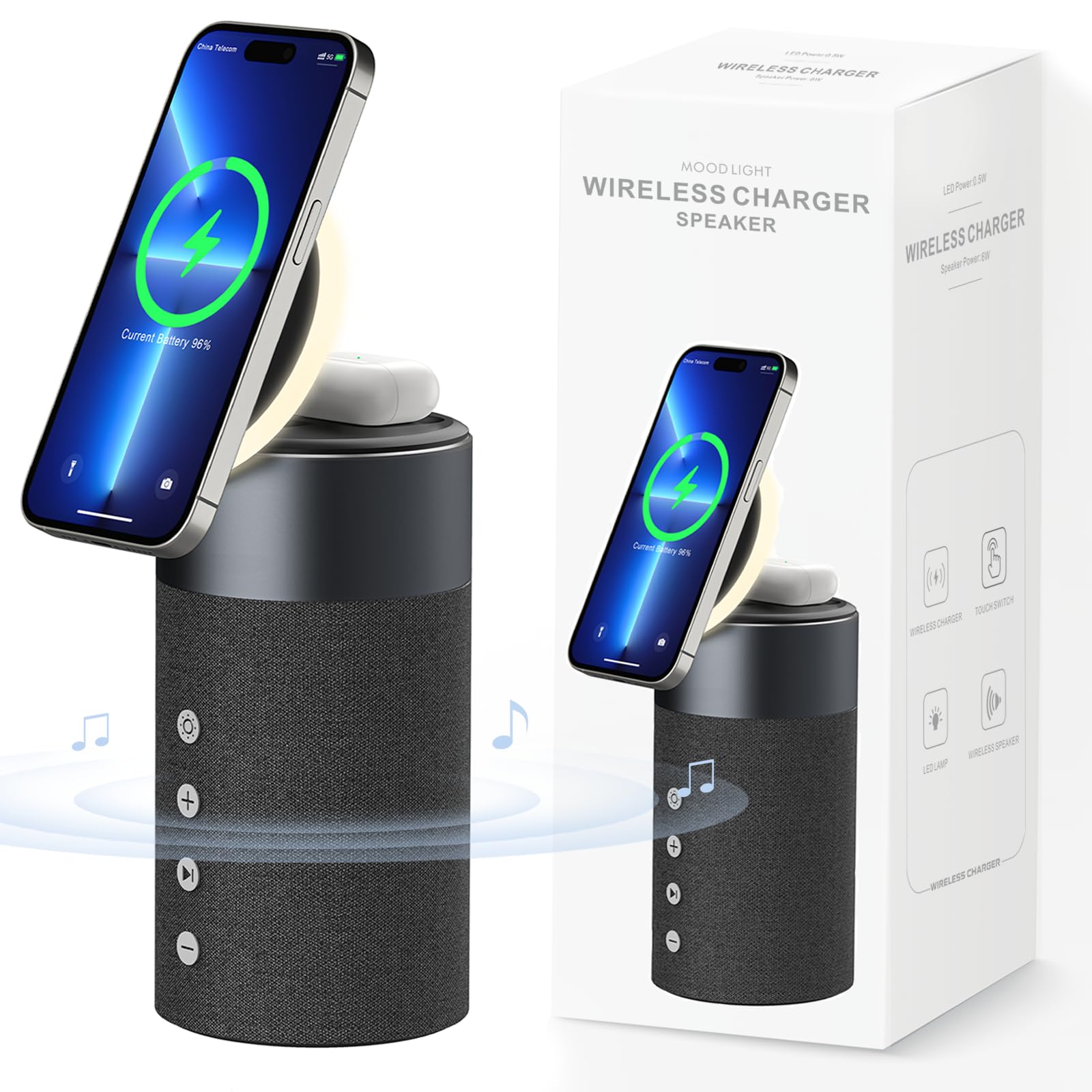 Photo 1 of COLSUR Bluetooth Speaker, Magnetic Wireless Charger, Bluetooth Speakers with Night Light, 2 in 1 Wireless Charging Station for iPhone 16/15/14/13/12 Series, AirPods Pro 4/3?Gift Ideal?