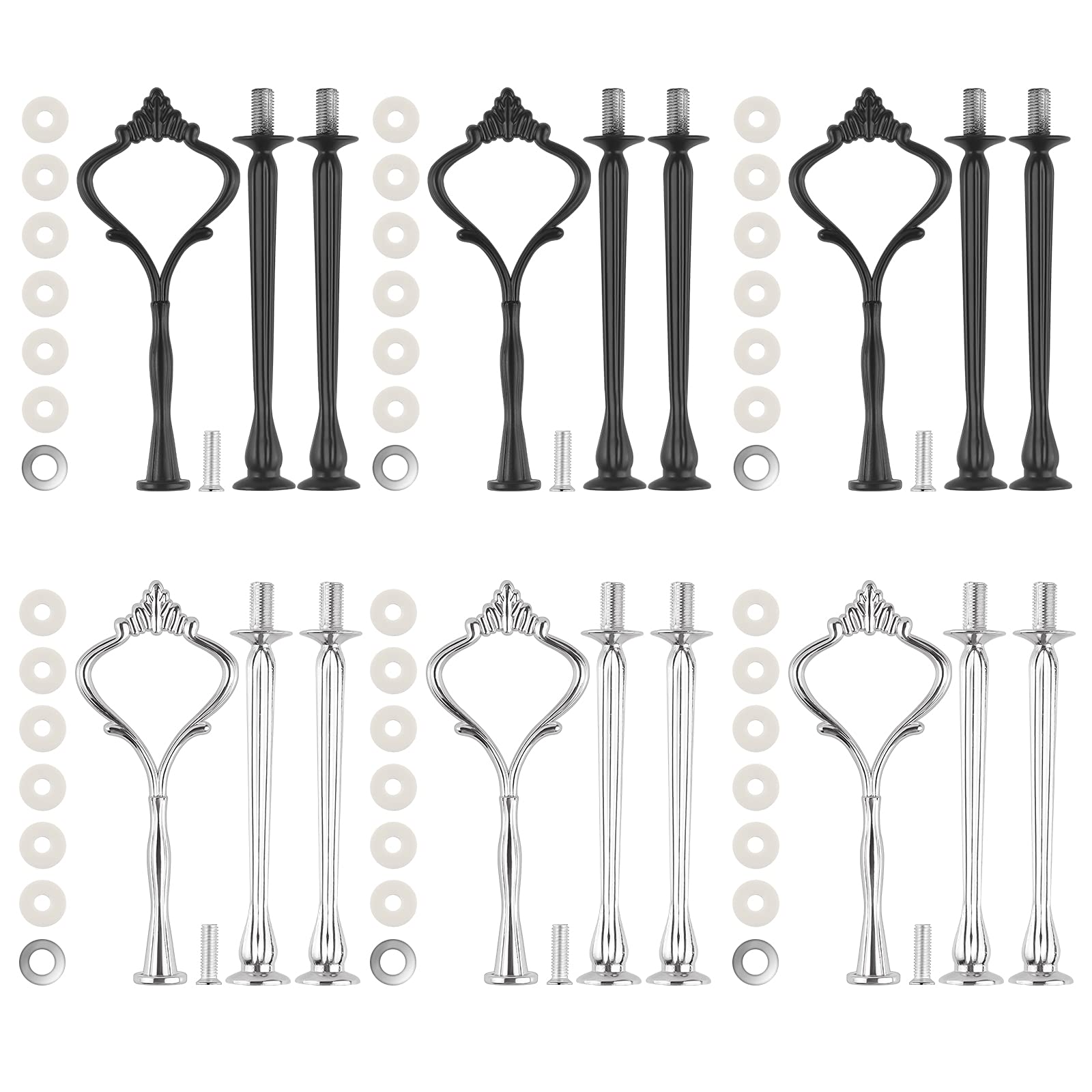 MSDADA 6 Set Tiered Tray Hardware Kits for Cake Stand Mold Crown - 3 Tier Holder for Wedding Party Making Resin Cupcake Dessert Platter Serving Stand (Silver & Black)
